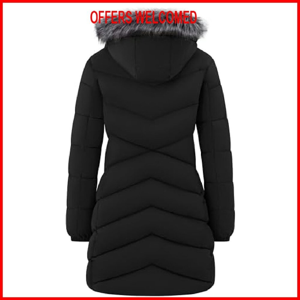 Women's Long Puffer Coat Lightweight Warm Jacket with Hood - Picture 4 of 7
